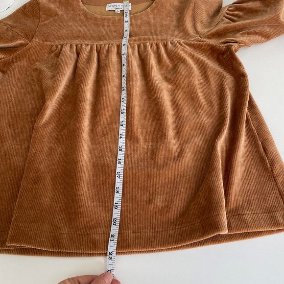 Madewell Texture & Thread Corduroy Swing Top Baby Doll Cognac Boho Pullover - Picture 11 of 14